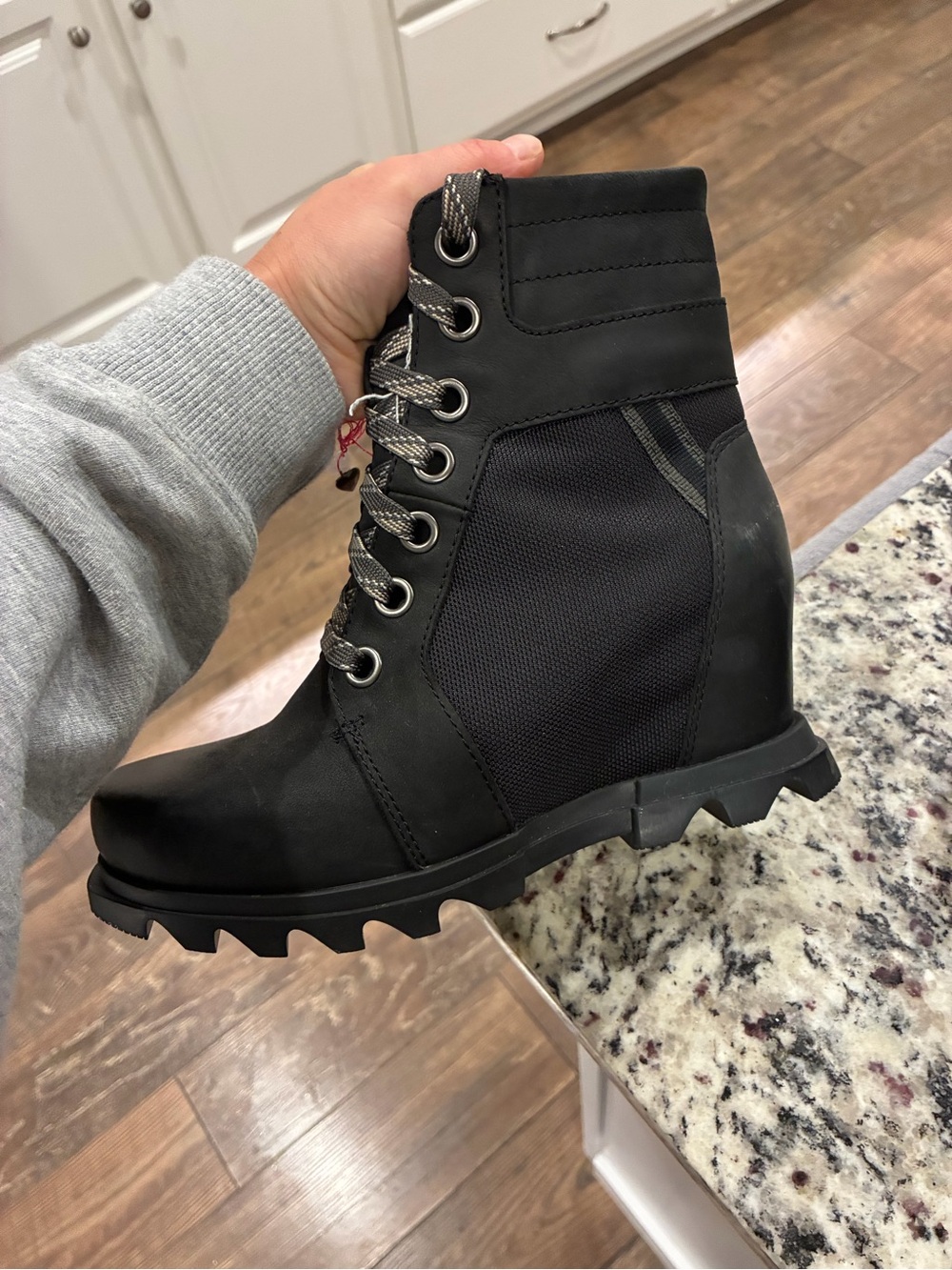 Sorel Women's Black Lace-Up Wedge Combat Boots